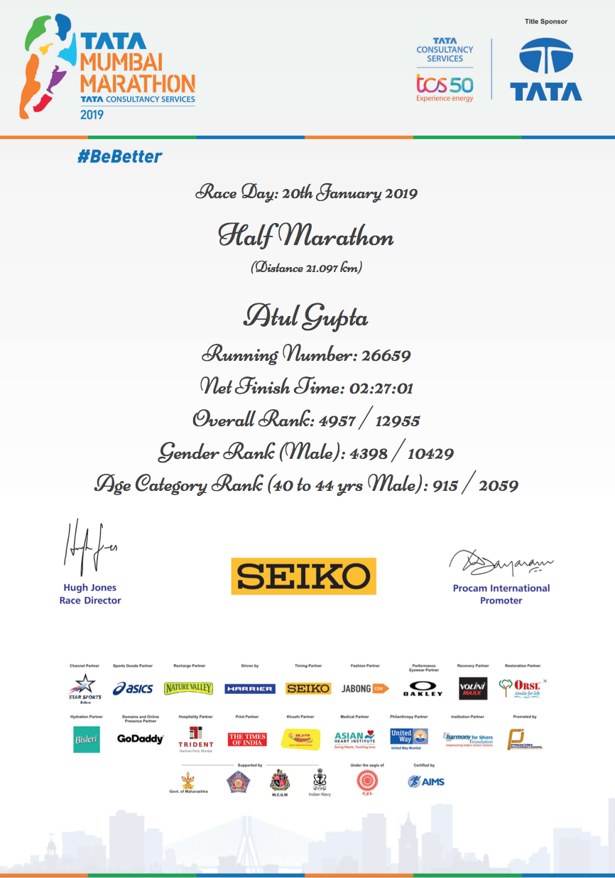 Tata Mumbai Marathon 2019-Atul Gupta